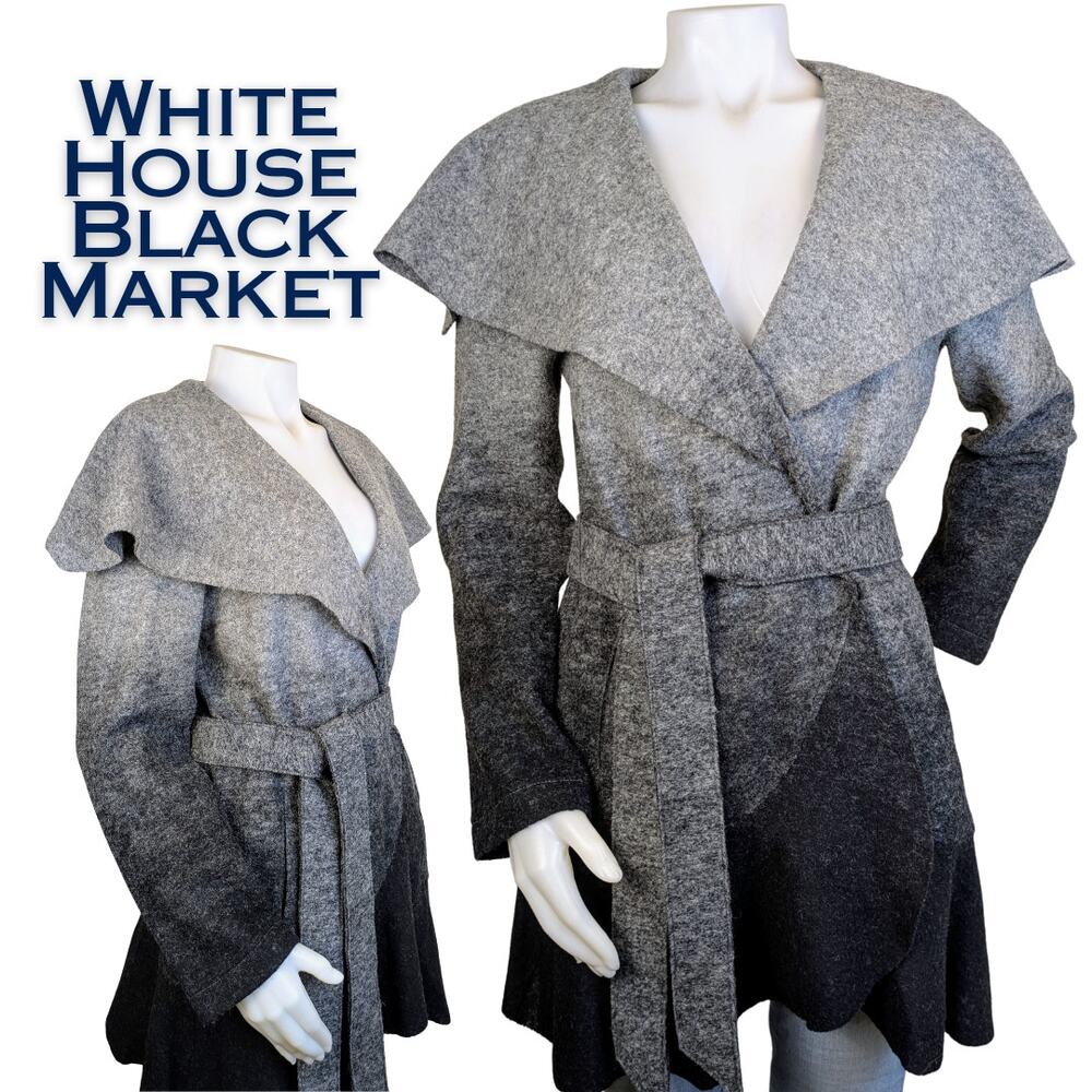 White House Black Market Gray Ombre Felted Wool Wrap Cardigan Jacket Size Medium